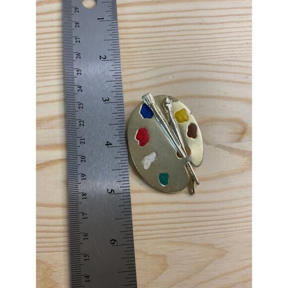 Vintage JJ Artist Palette Brooch Pin Gold Tone With Paintbrush & Paints - Picture 4 of 5